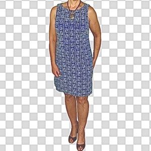 Talbots * Royal Blue w/White “Chain-Link” Print Shift Dress * Size 8P